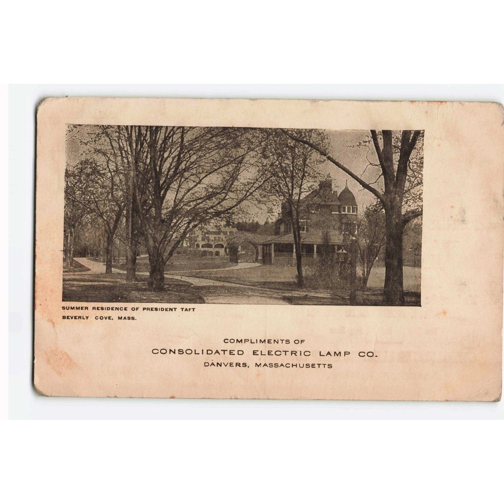1909 President Taft Summer Residence Beverly Cove MA Advertising Postcard Lamp